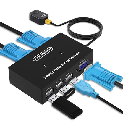 DGODRT USB VGA KVM Switch 2 PCs 1920x1440 Plug-in Switching for Windows and Mac