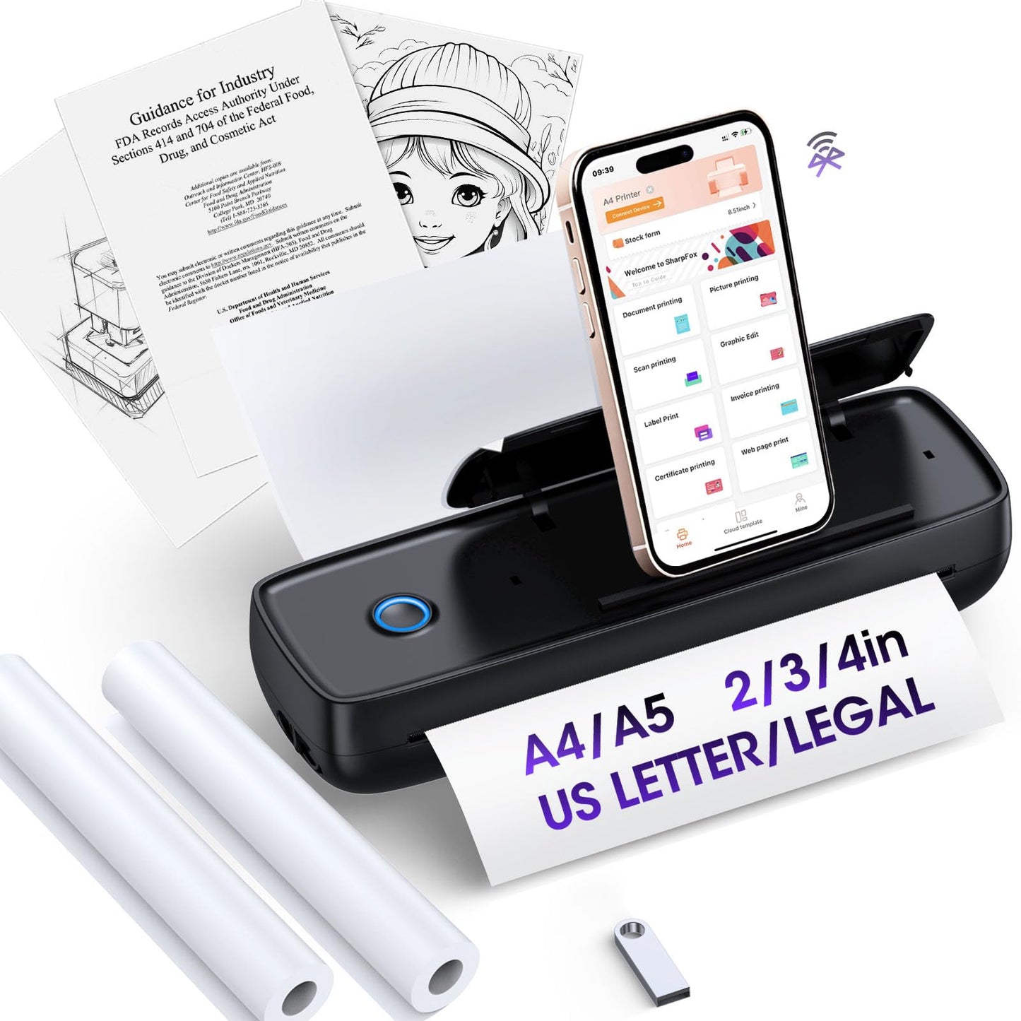 Aixiqee A80 Monochrome Thermal Printer 600x600 dpi