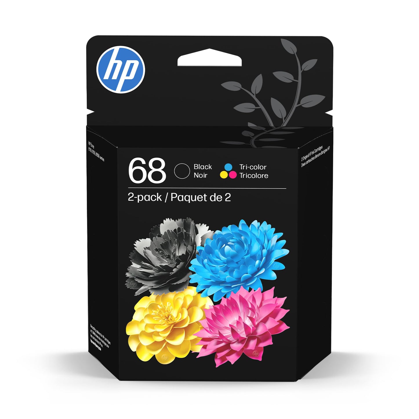 HP 68 Black/Tri-Color Ink Cartridges, Model 6L6S2TN, Compatible with Envy 6000 Series