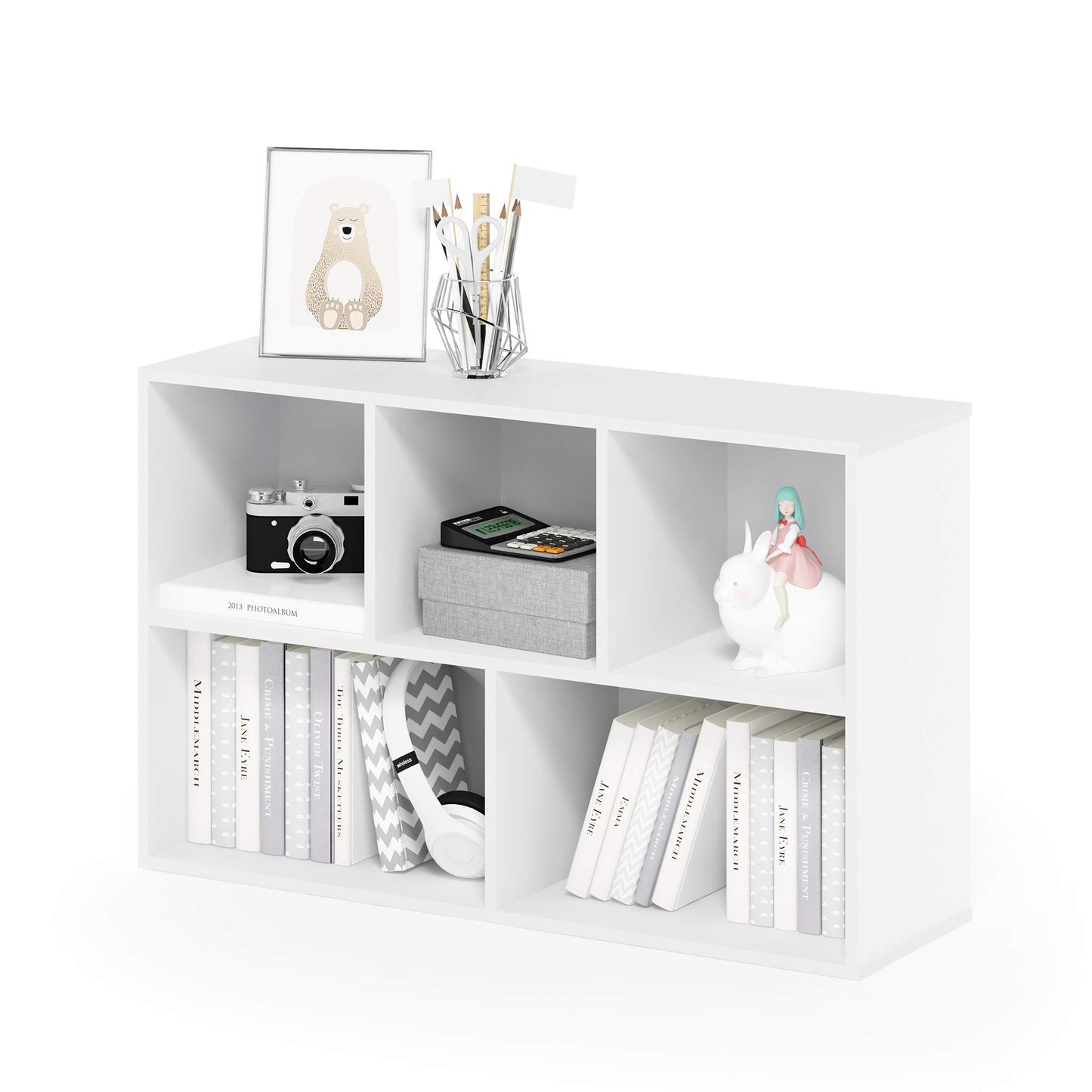Furinno 5-Cube 11069WH White Bookshelf Floor Mount Storage Shelf