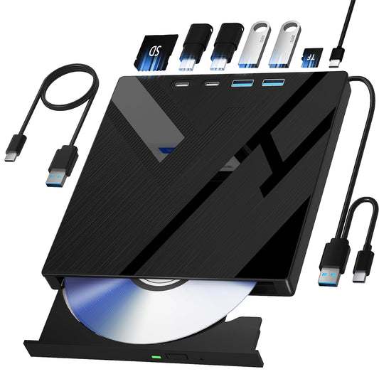 Wbacon 7-in-1 External DVD Drive Model 744316243262 with USB 3.0 Connectivity