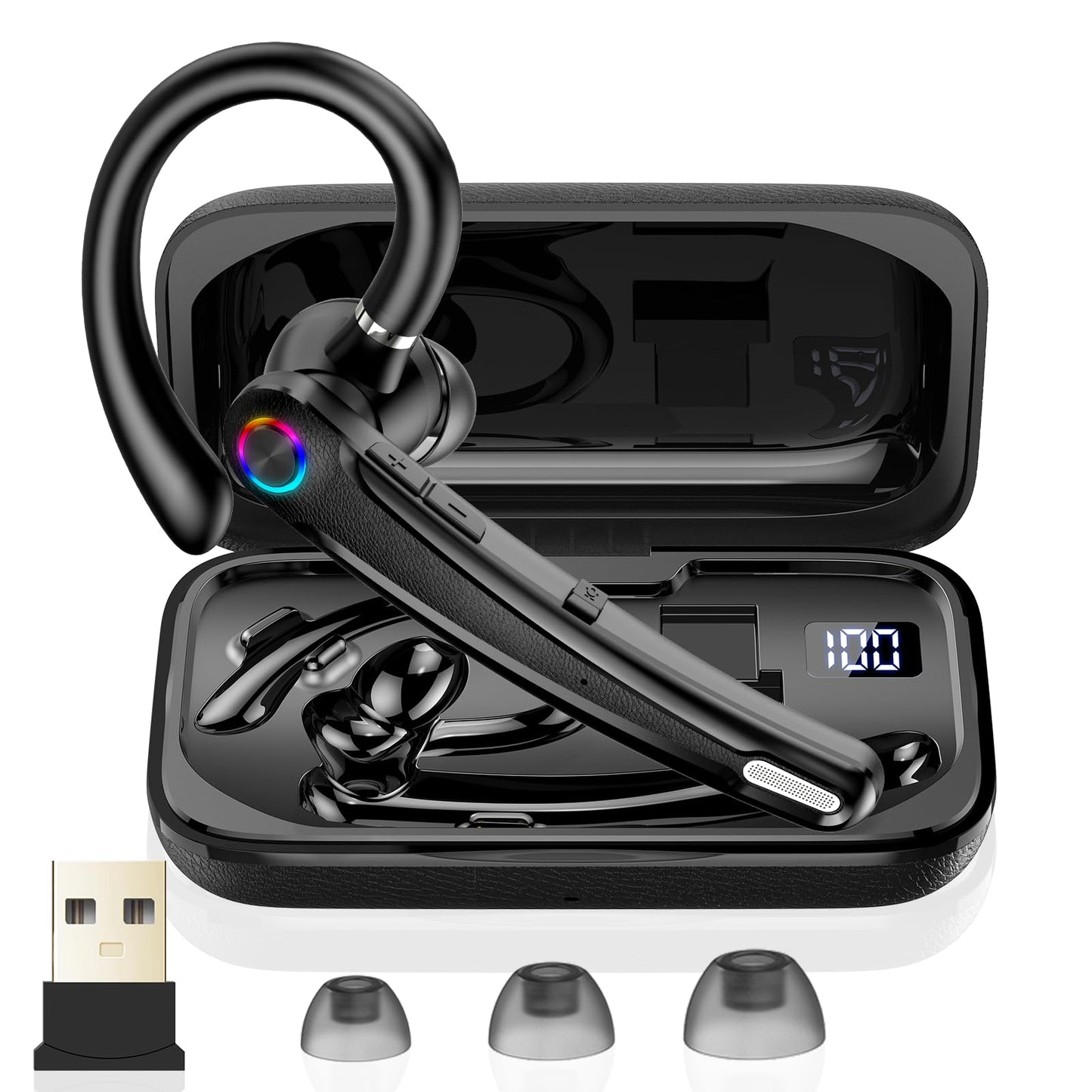 Atheewon U8 Bluetooth Headset V5.4 Wireless Earpiece with Noise Cancelling Dual Microphone