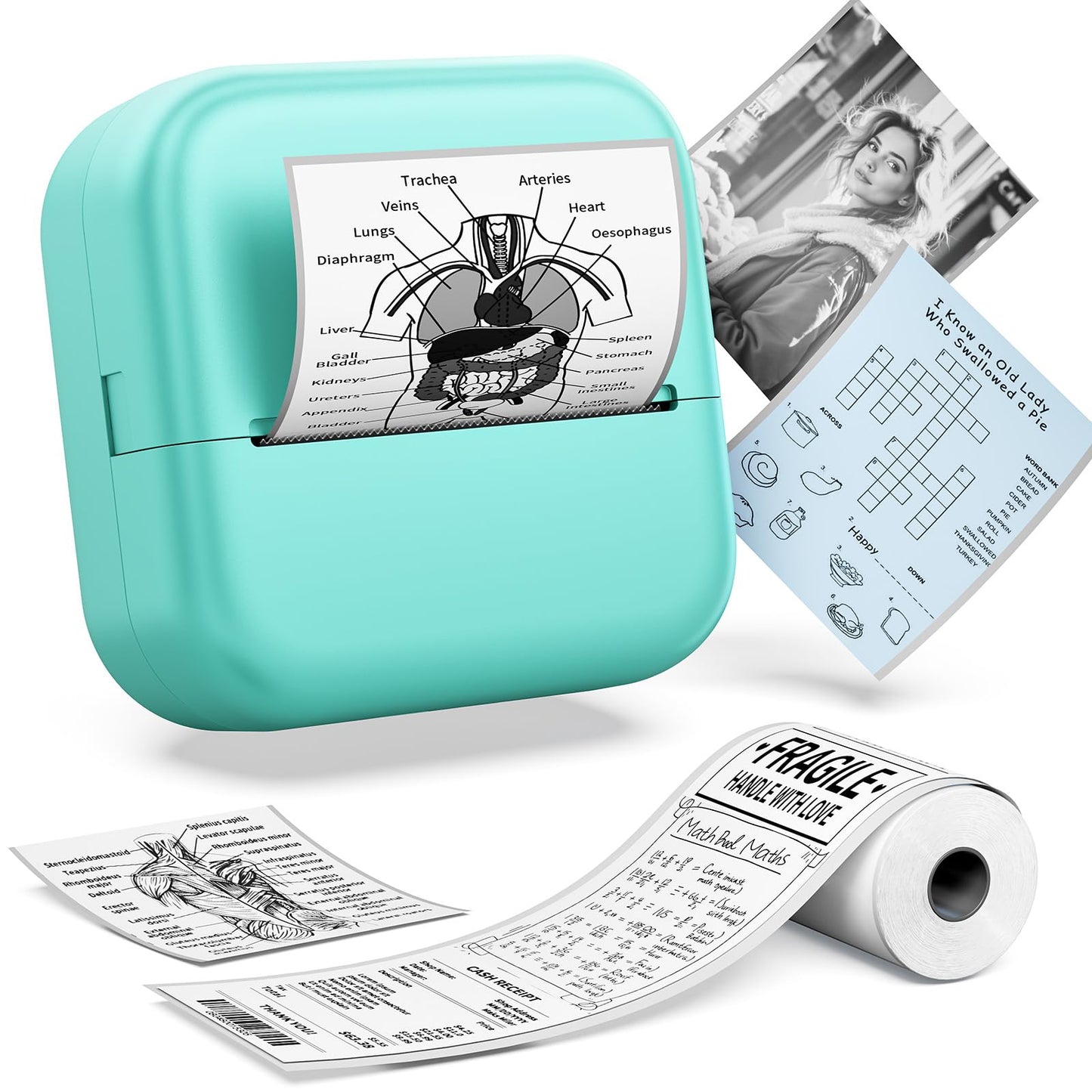 WCZ 1.55"D x 3.34"W x 3.34"H M02X-GN 203dpi Portable Thermal Label Printer