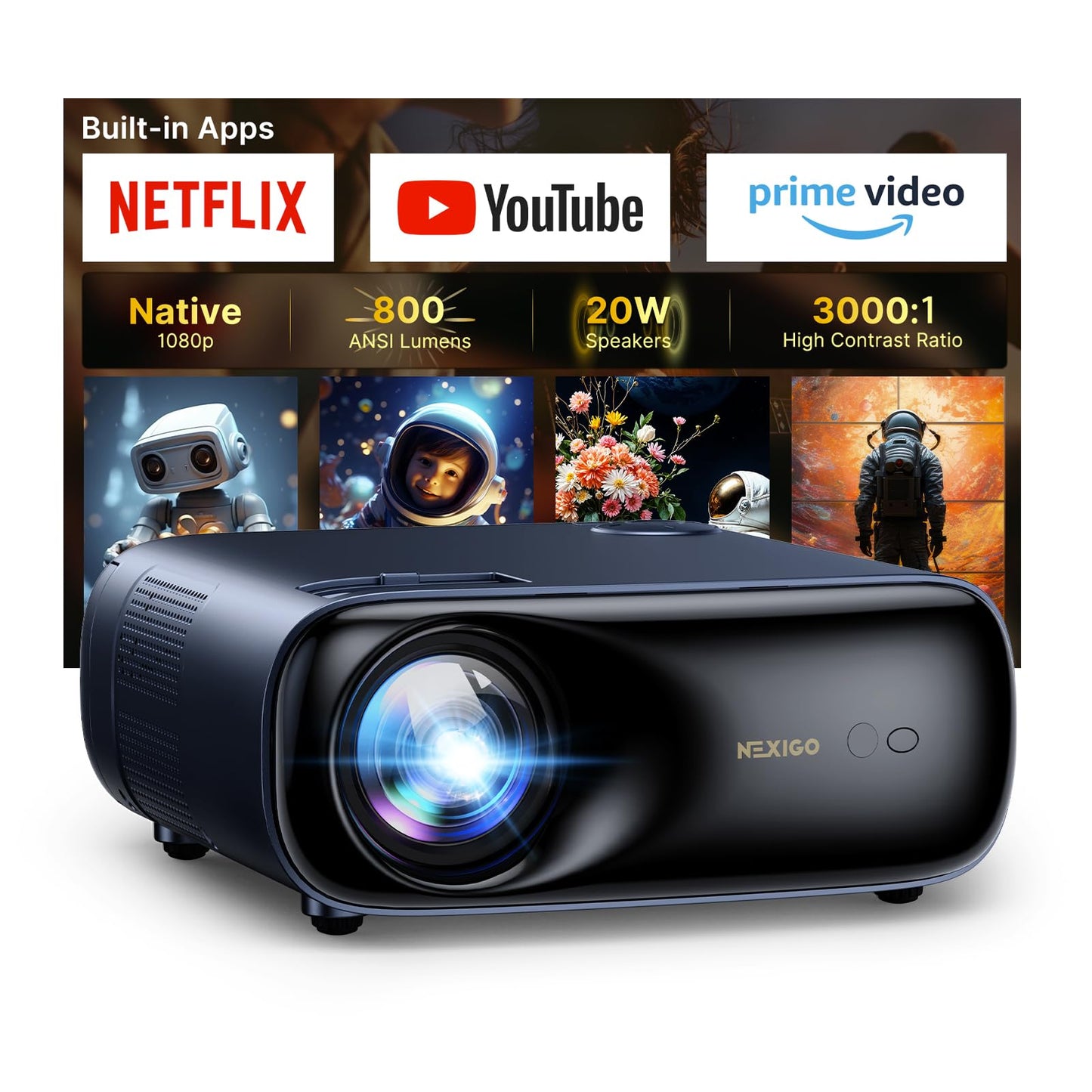 NexiGo 11.3x10.78x4.8 Inches PJ40 Ultra 800 ANSI Lumens Native 1080p Video Projector