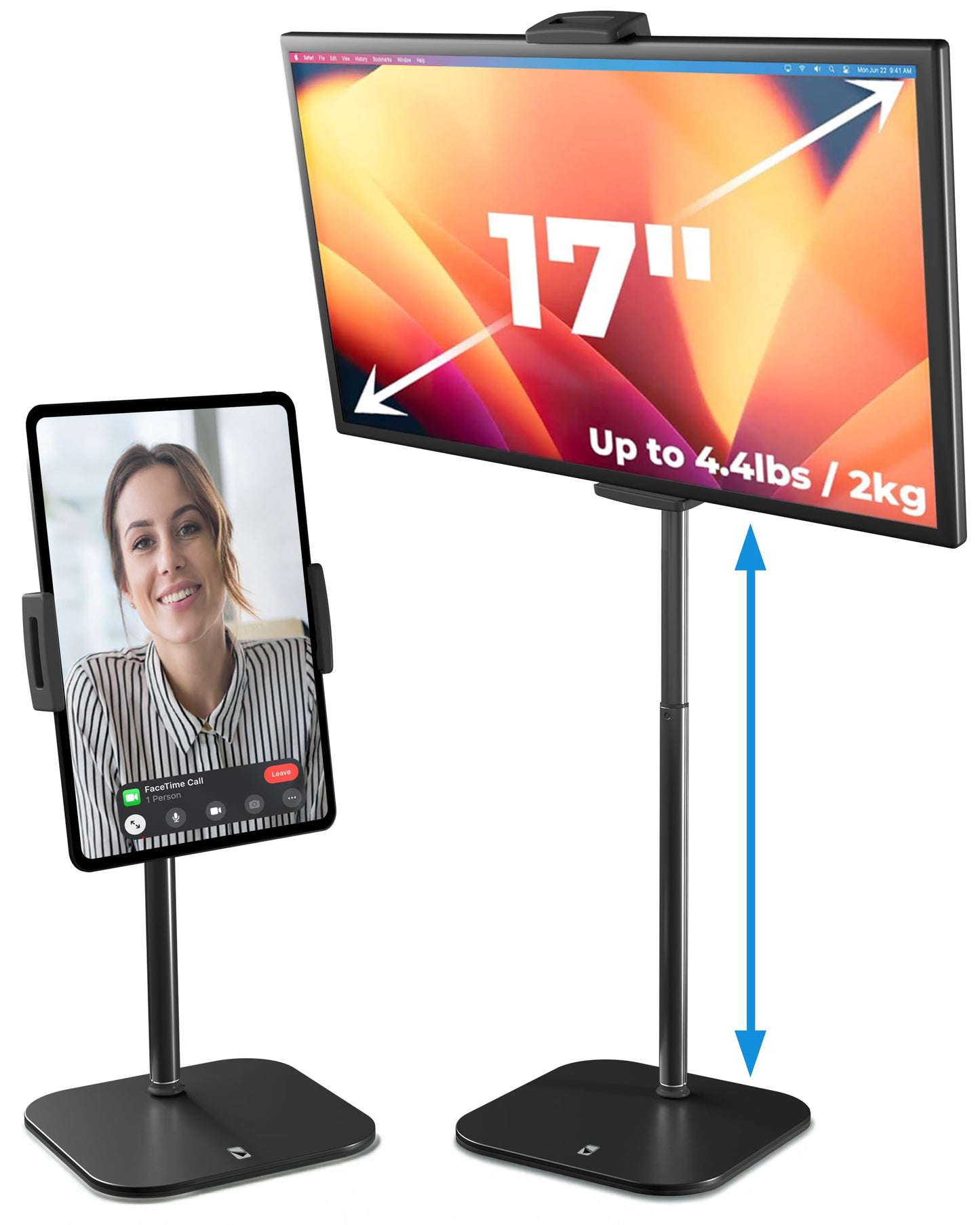 COOPER 20" CPR229BLK130 Adjustable Tablet Stand for Desk, Supports Devices up to 4.4lbs, Tabletop Mount, Black