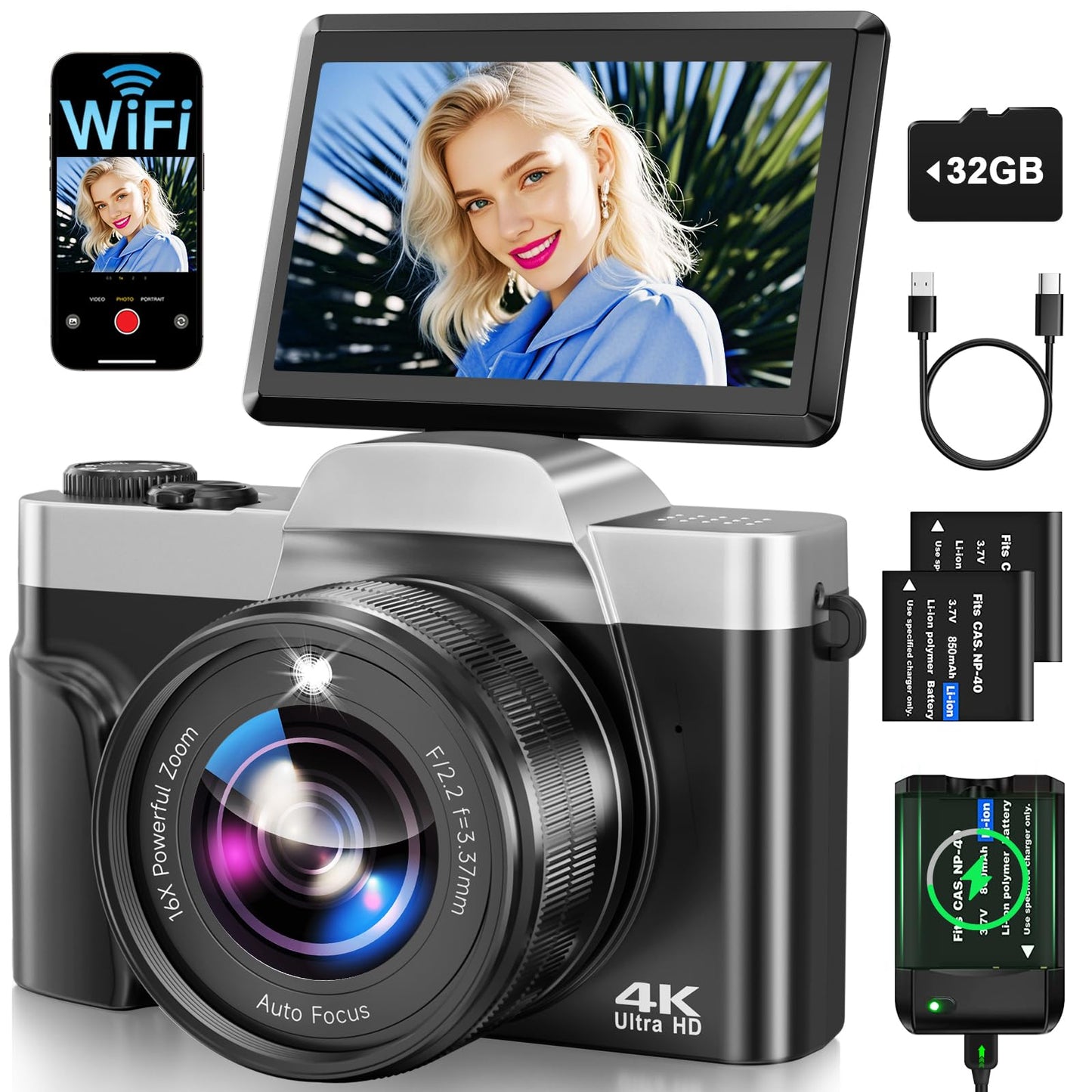 AUREAPIX Compact Digital Camera DC103 64MP 4K 16:9 CMOS