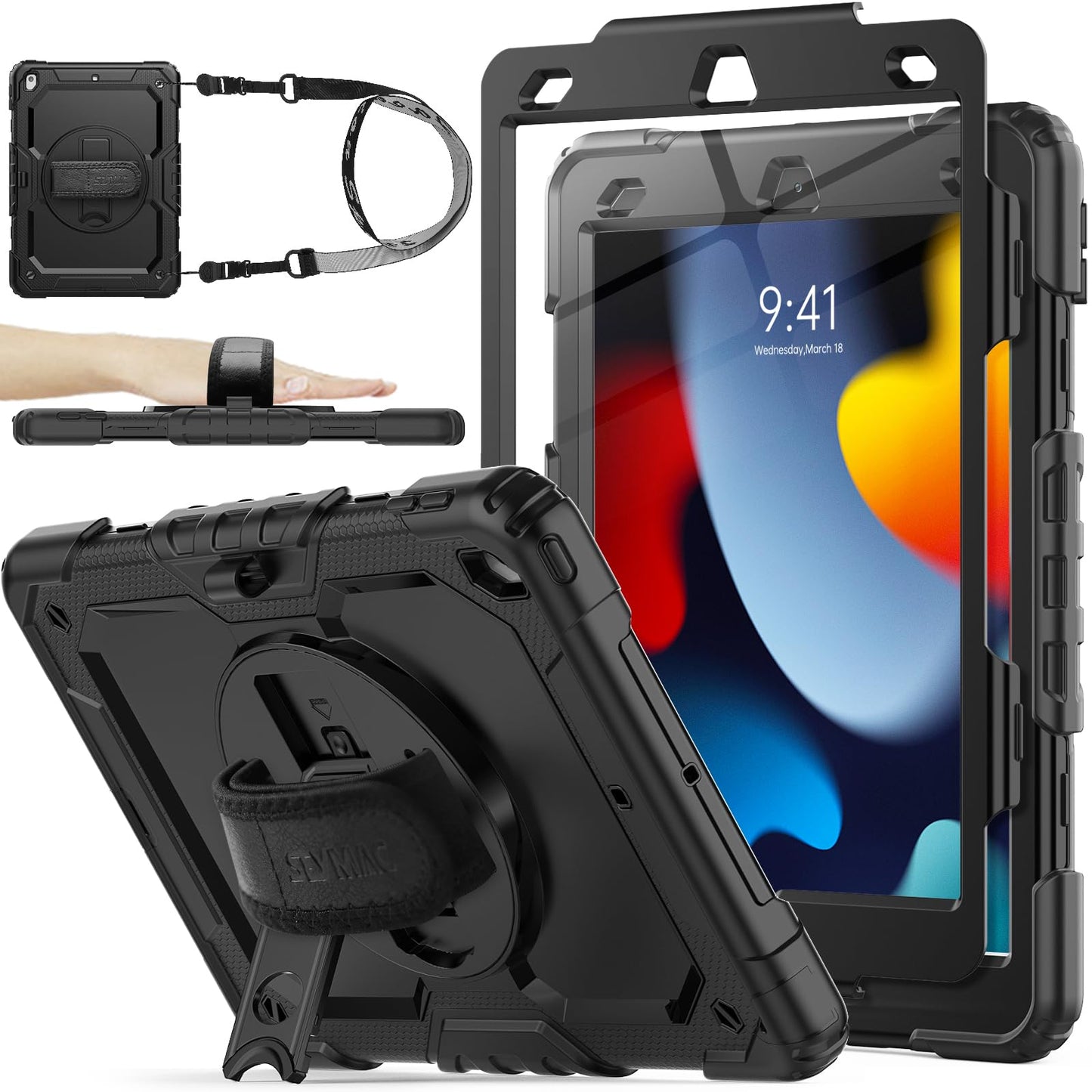 SEYMAC Stock Case for iPad 9th/8th/7th Generation 10.2 inches Black Model Y2SD-iPad10.2bl