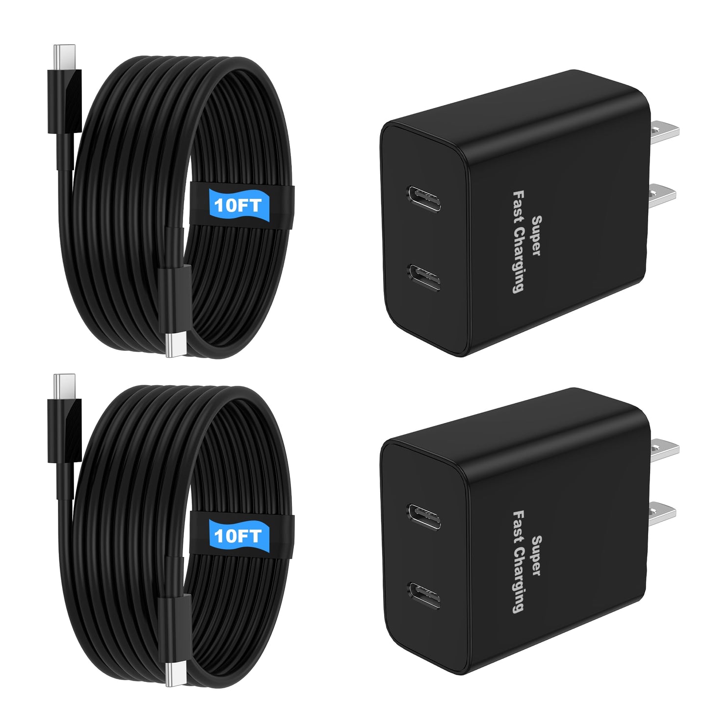 Niubil 45W 2Pack Charger XHD-PD45W-2C USB Type C With 10FT Cables