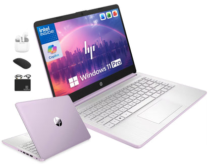 HP 14 Inch Laptop Computer for Business and Education, Intel N150, 128GB SSD, 500GB External Drive, 4GB RAM, Windows 11 Pro, HD Display, Honey Lavender