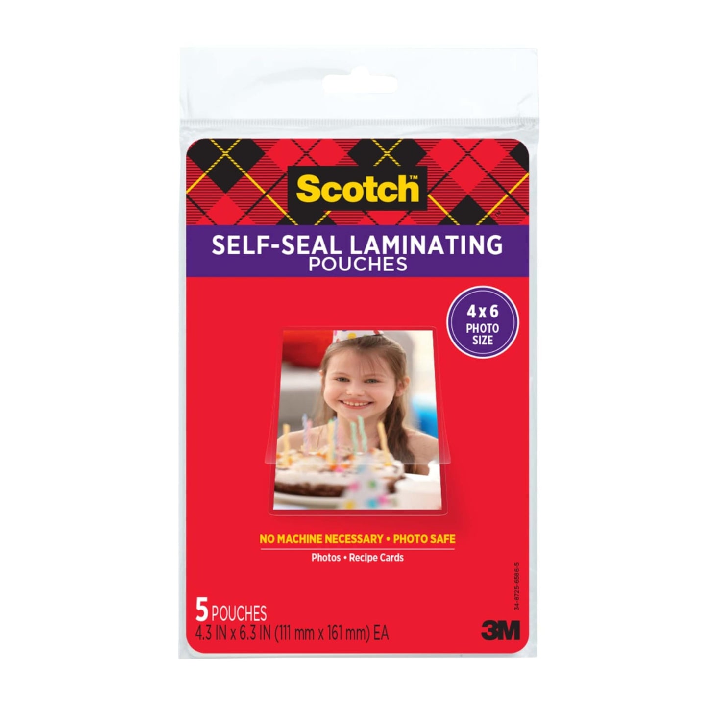 Scotch 5 Pack Self-Sealing Laminating Pouches PL900G-SR Photo Size 4 x 6 Inches Clear Gloss Finish