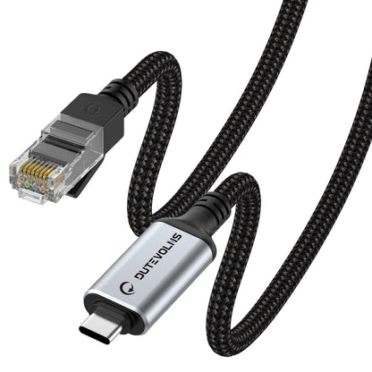 Dutevolns 3.3FT NW0002-1M-S RJ45 USB Type-C Ethernet Cable, Cat 6, Male-to-Male, Data Transfer Rate 1000Mbps