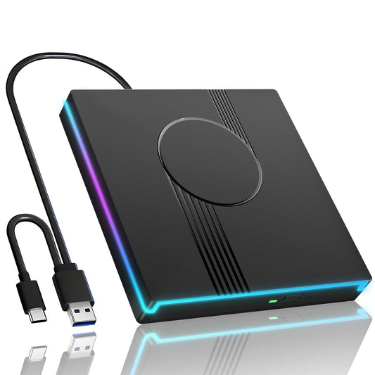 Wbacon External DVD Drive 0759357095619, USB 3.0 Type-C, 8X DVD Read/Write, Portable Optical Drive