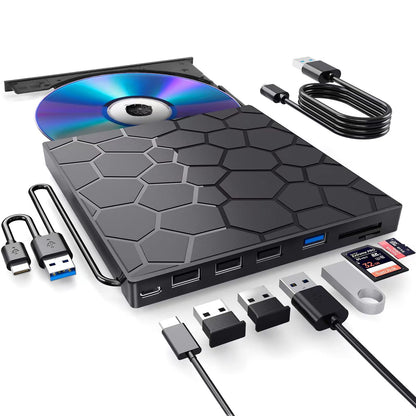 BPAKDU 6.56" Slim Portable External CD/DVD Drive Model B31-G - USB 3.0 - Black