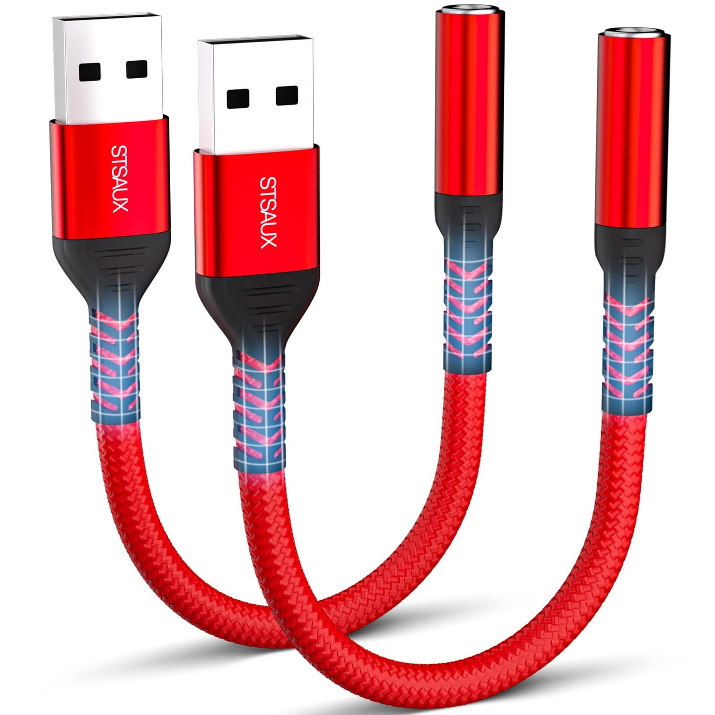 STSAUX 2-Pack USB-A to 3.5mm TRRS Adapter External Sound Card Converter