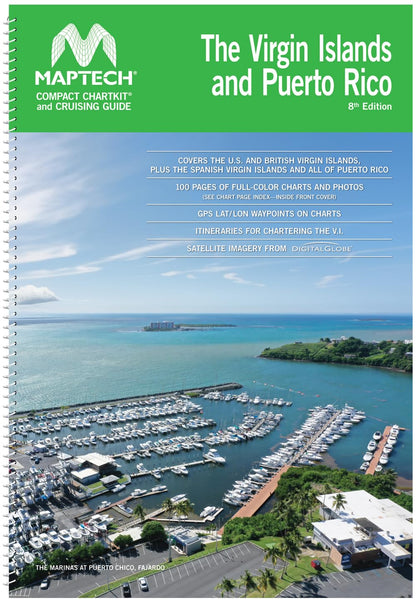 MAPTECH 18" x 12.6" Compact ChartKit and Cruising Guide Virgin Islands and Puerto Rico 8th Edition Full-Color Spiral Bound