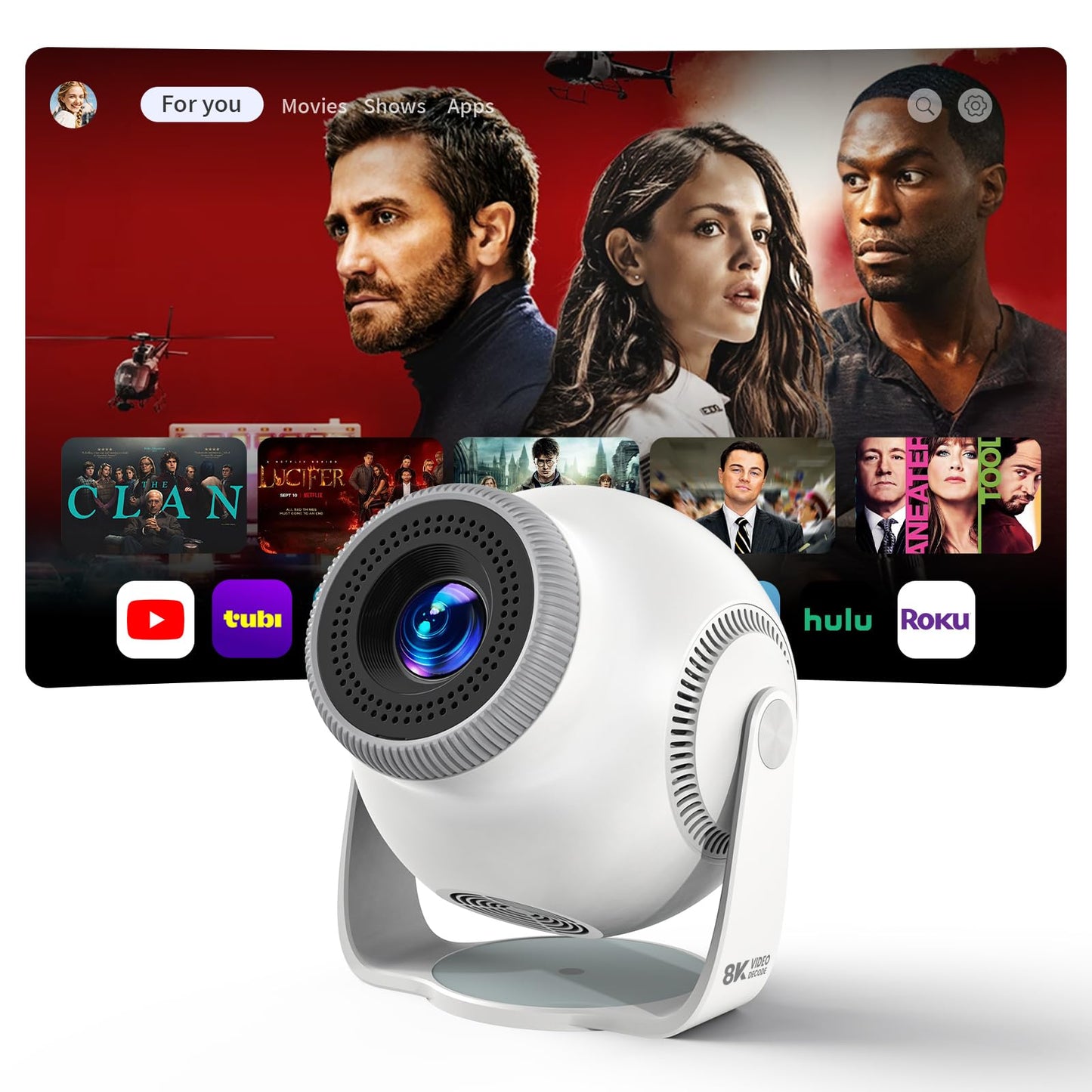Trunera 720P TP360 Portable LCD Projector 1280x720 450 Lumen Tabletop Mount