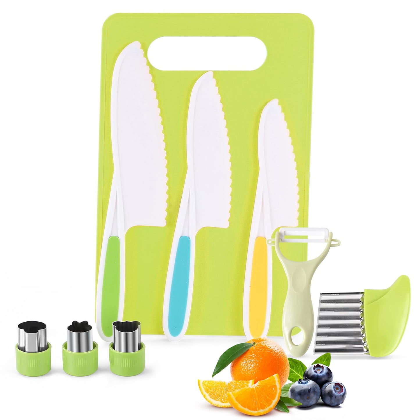 FGASIDYO 9Pcs Jurun-A Plastic Kids Knife Set Cooking Tools