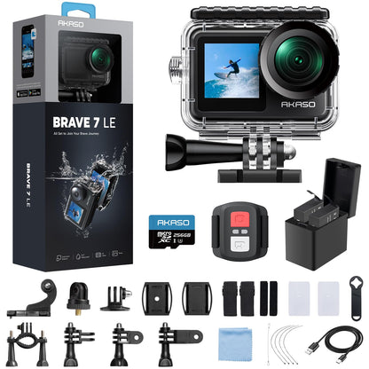 AKASO 2" Brave 7 LE 4K30fps Waterproof Action Camera with 256GB MicroSDXC Card