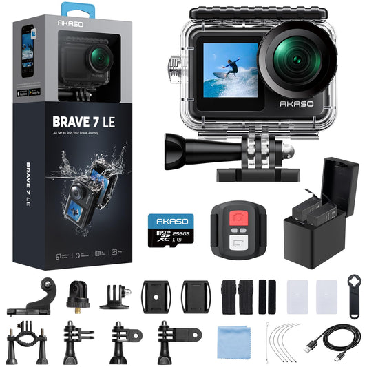 AKASO 2" Brave 7 LE 4K30fps Waterproof Action Camera with 256GB MicroSDXC Card
