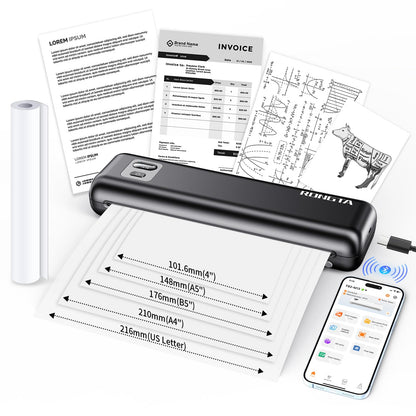 Rongta 8.5" x 11" Portable Thermal Printer F82-BK Monochrome 70 ppm Bluetooth USB