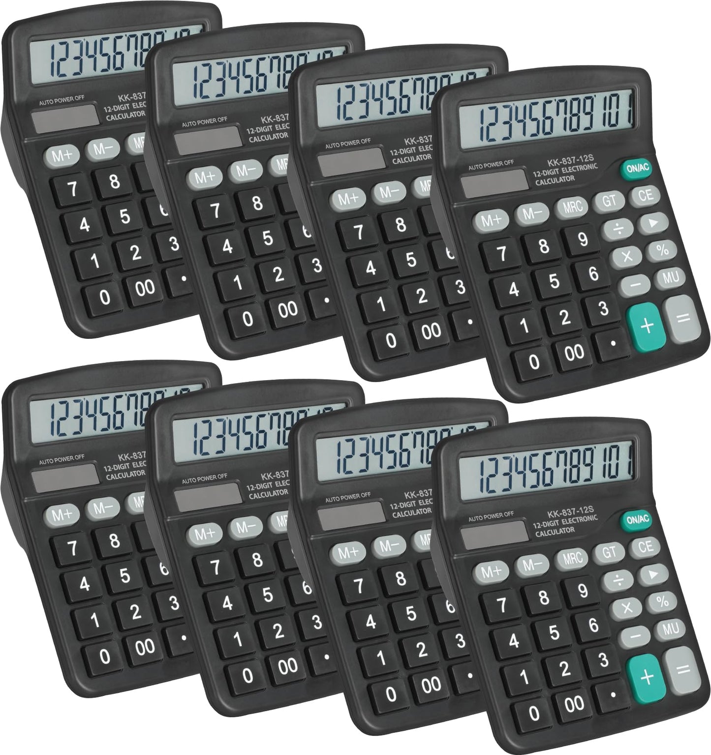 YesBes 8 Pack 12 Digit Solar and Battery Powered Desktop Calculator with Large LCD Display