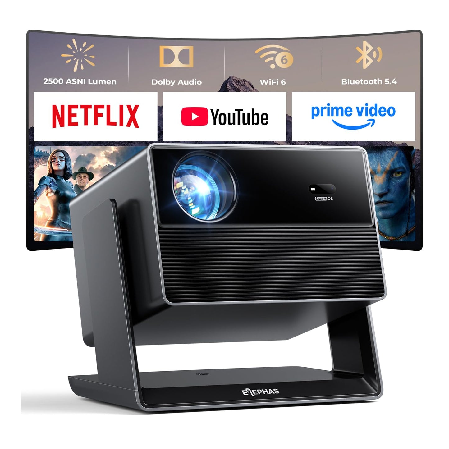 ELEPHAS 1080P AC401 Projector 2500 ANSI Lumens 4K Supporting LED Desktop