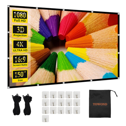 TOWOND 150 Inch TWD012-JY150 Projection Screen 16:9 Matte Manual Wall Mount