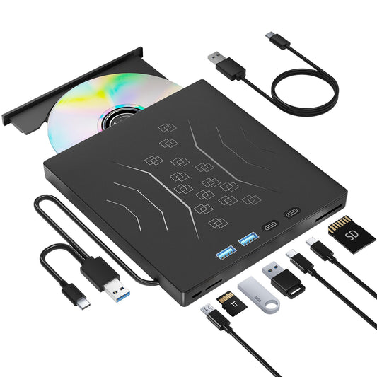 Wbacon 7 in 1 External DVD Drive USB 3.0 Type-C Lightweight Portable