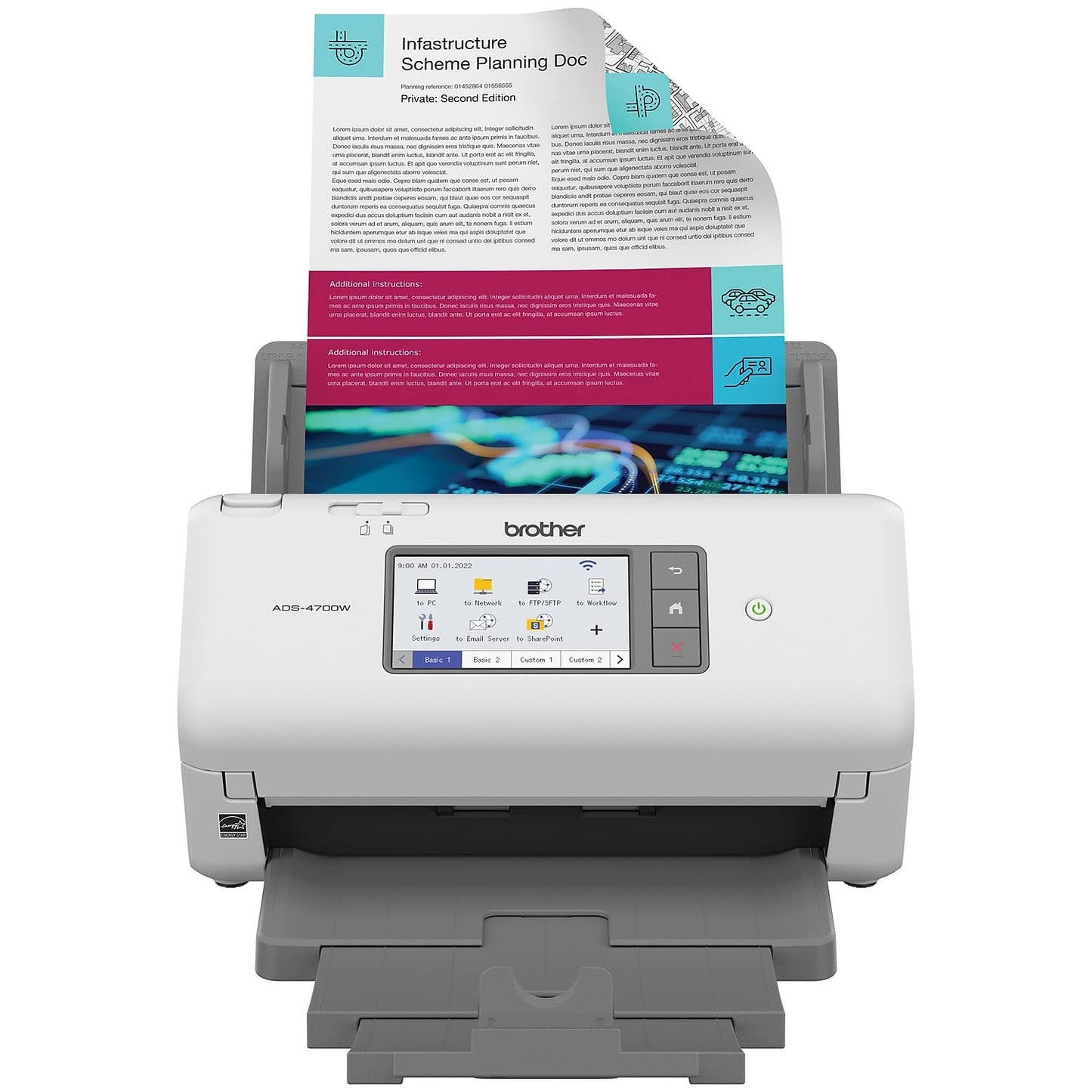 Brother ADS4700W Document Scanner Ethernet, USB, Wi-Fi 600 x 600 DPI 470 Watts