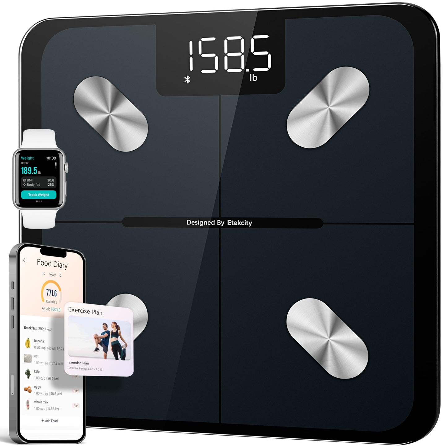 Etekcity Digital Bathroom Scale ESF-551 High Precision Floor Scale 400lb Capacity LED Display Tempered Glass