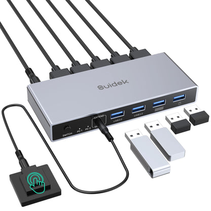 SUIDEK HDMI KVM Switch 2 Computers 2 Ports 5V 2A Push Button Surface Mount Aluminum