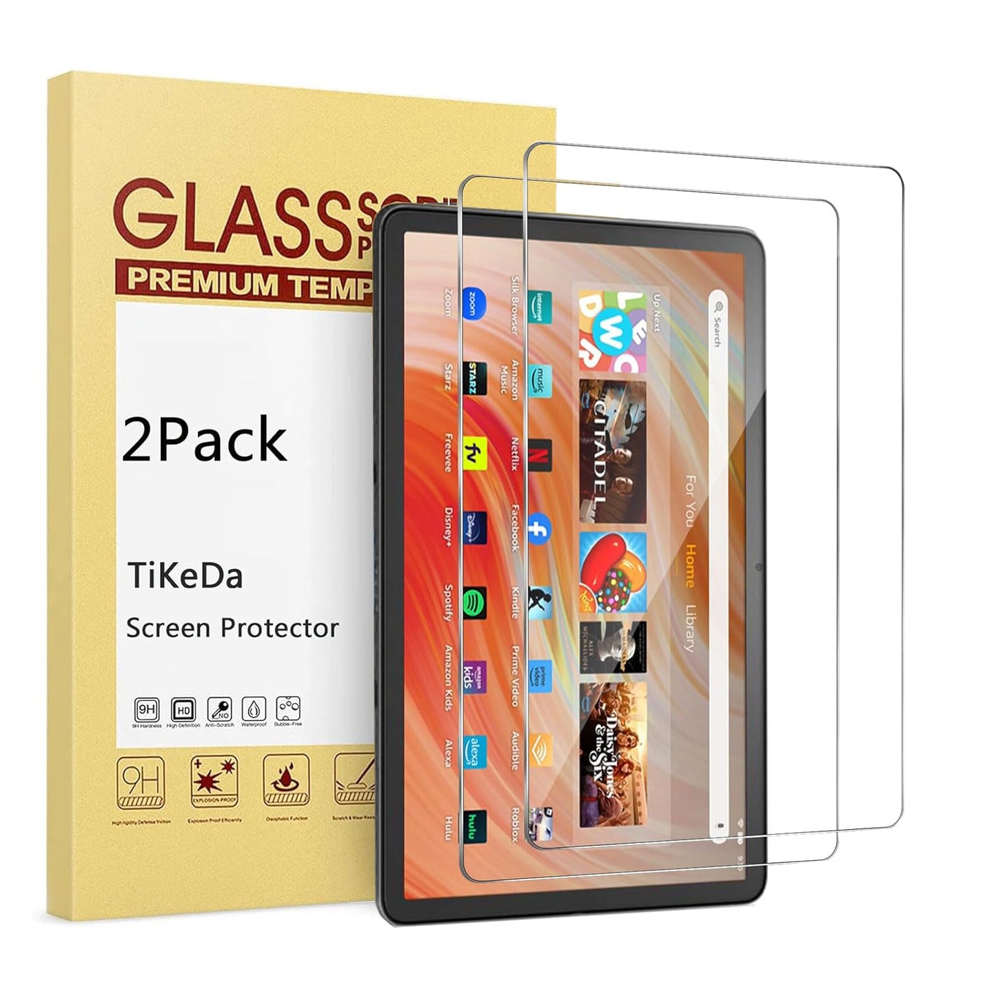 TiKeDa 10.1 Inches Tempered Glass Screen Protector for Fire HD 10 2021/2023 Model 9H