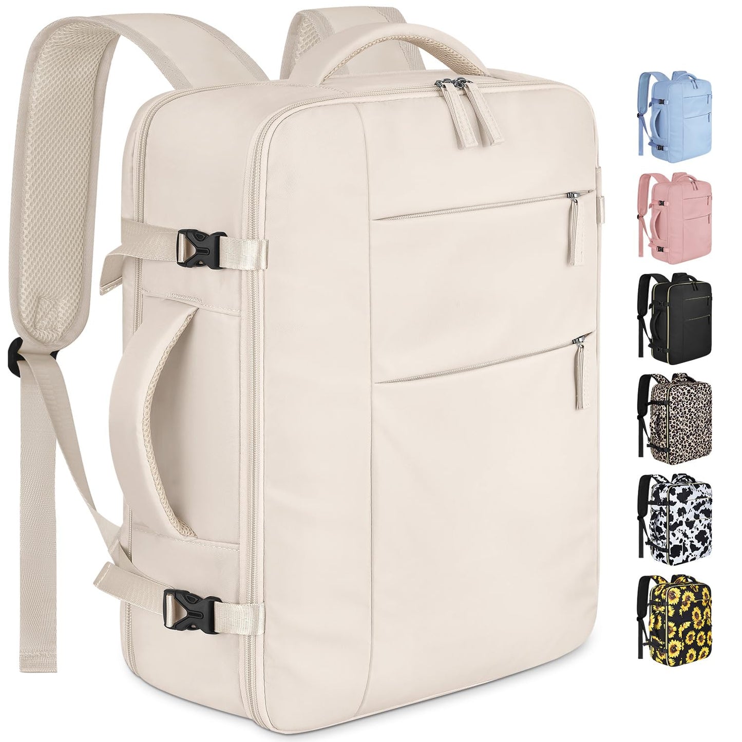 Capolo 15.6-Inch Laptop Backpack Travel Backpack Beige Soft Shell Water Resistant 25 Liters 11 Pockets