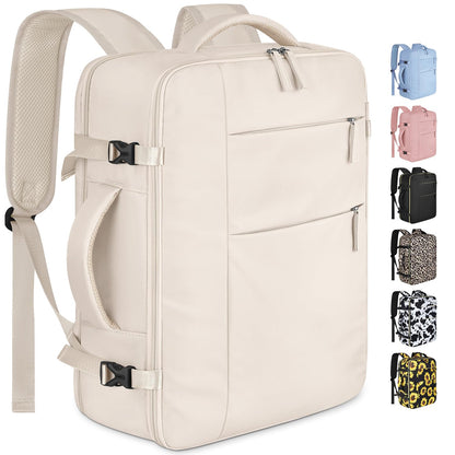 Capolo 15.6-Inch Laptop Backpack Travel Backpack Beige Soft Shell Water Resistant 25 Liters 11 Pockets