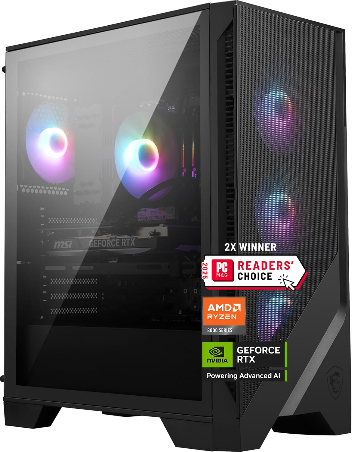 MSI Black Codex Z2 Computer Tower: AMD Ryzen 7 8700F, NVIDIA GeForce RTX 5070, 32GB DDR5 RAM, 2TB SSD, Windows 11 Home, 3840x2160