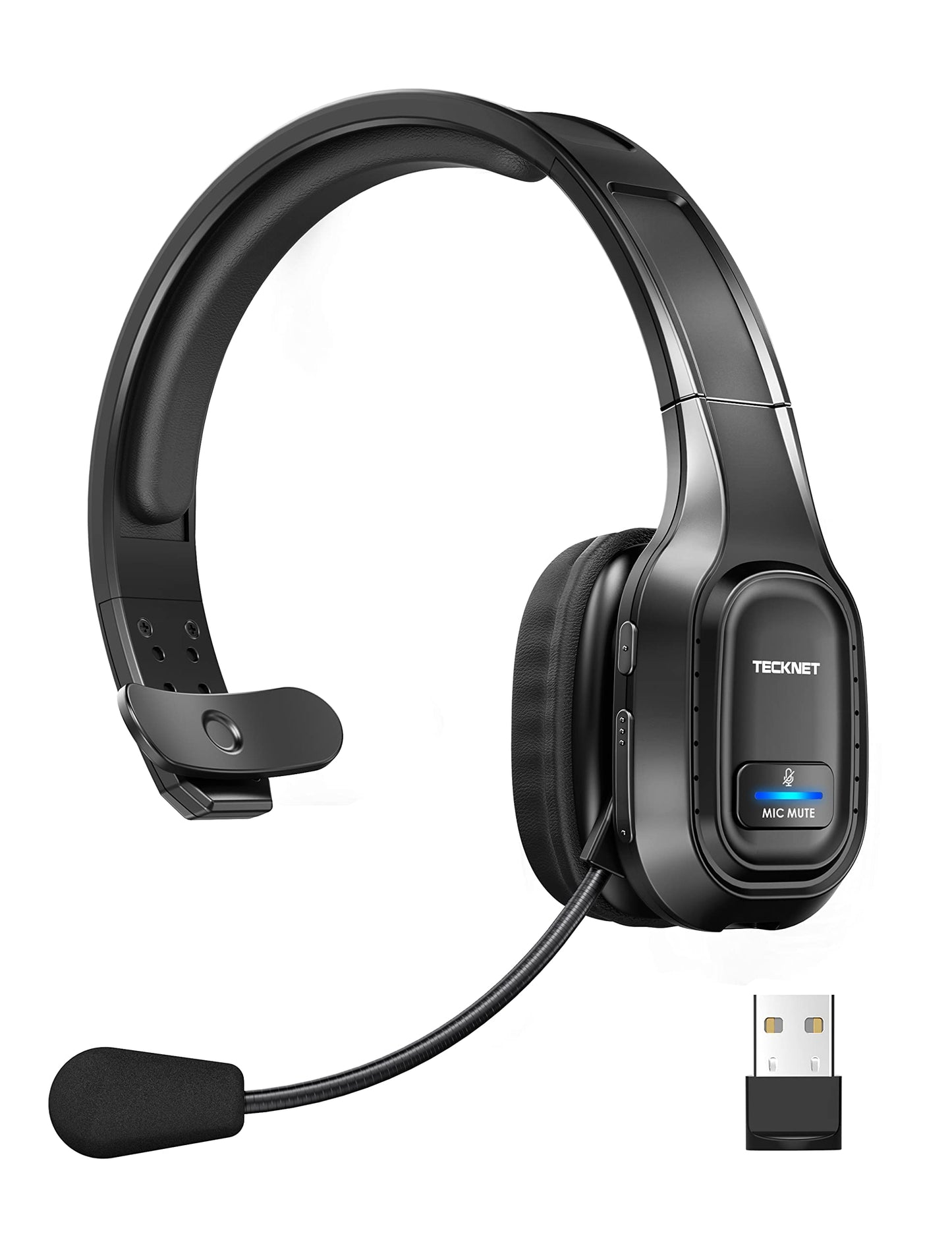TECKNET Bluetooth Trucker Headset TK-HS001 Wireless Headphones with Microphone - On Ear - Black