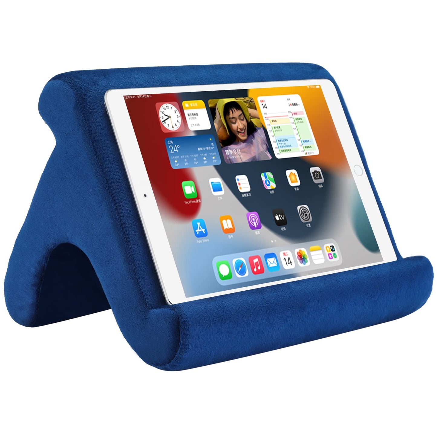 SAMHOUSING Pillow Tablet Holder 1 Count Suede Bed Mount Navy