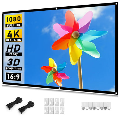 Taotique 72 inch Projector Screen 16:9 HD Portable Double-Sided Polyester Fabric