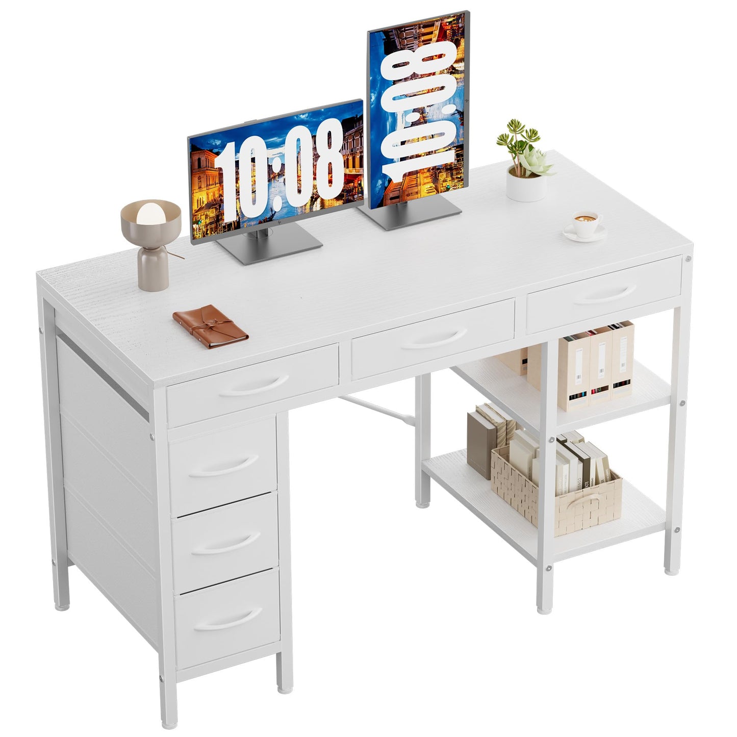 Sweetcrispy 47 Inches Computer Desk with 6 Drawers SWYMHJ2-D6BC-47WT