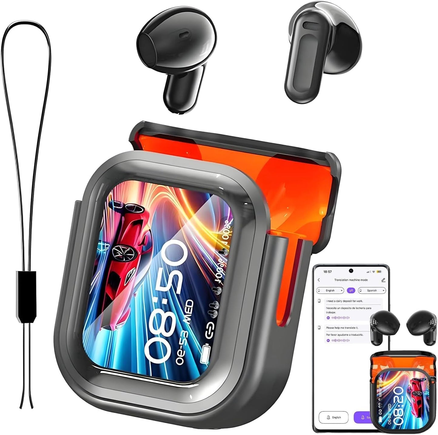 Dwolm NE20 Wireless Translation Earbuds, 134 Languages Real-Time Translation, LCD Touchscreen, 60 Hours Playtime