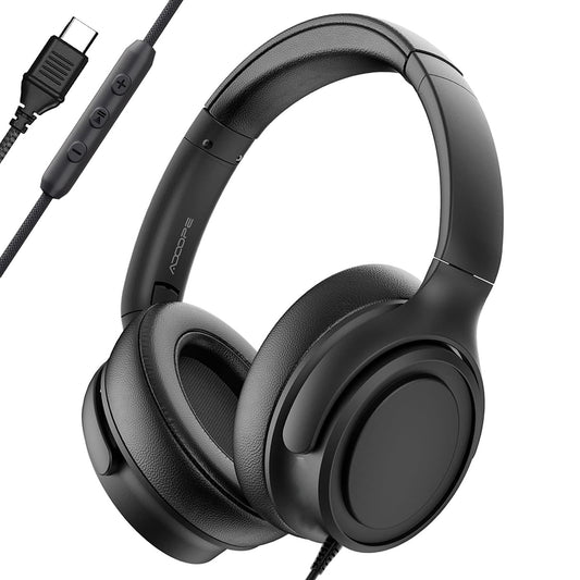 ADOOPE Over-Ear Headphones AD1000 USB Type C Wired Noise Isolation Black