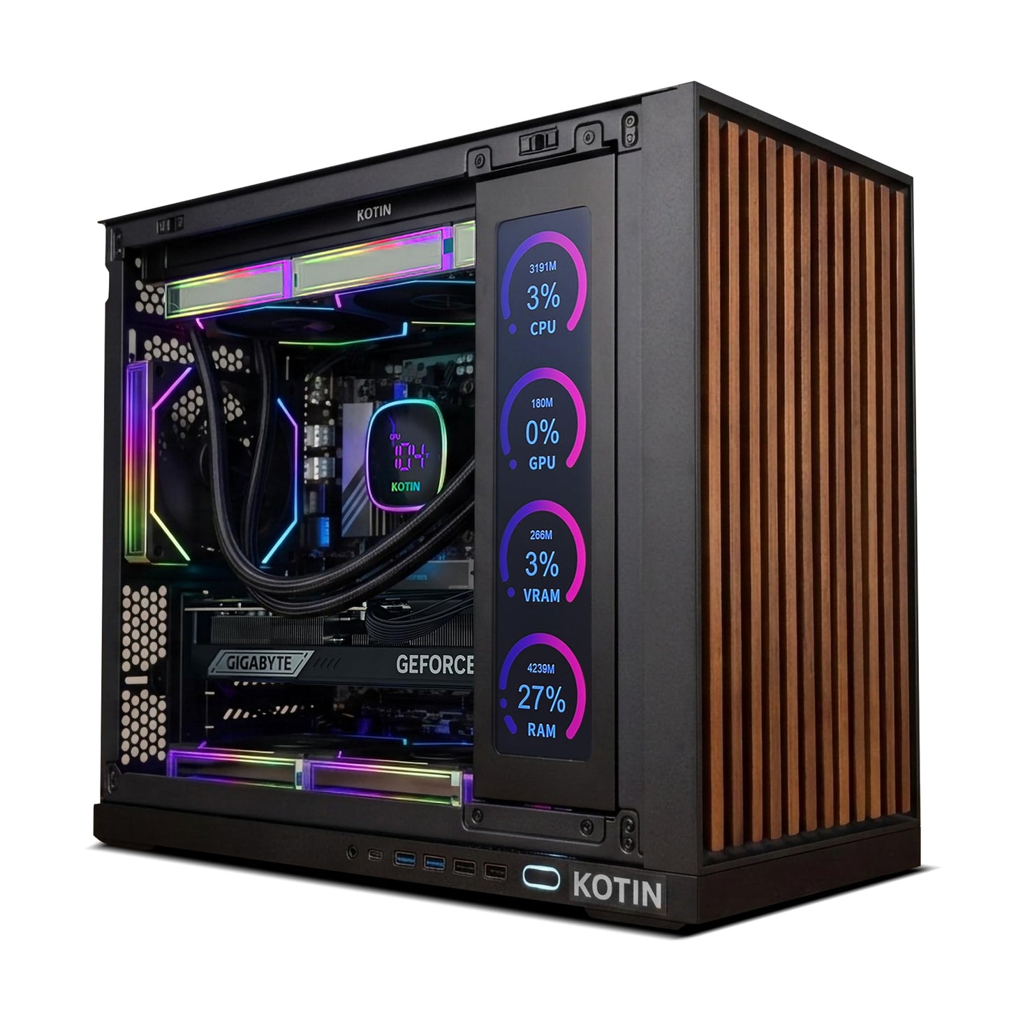 KOTIN KTG60BA797X3250712G Dual Monitor PC, Windows 11 Home, 7680 x 4320 Resolution, Liquid Cooling, Black, Tower