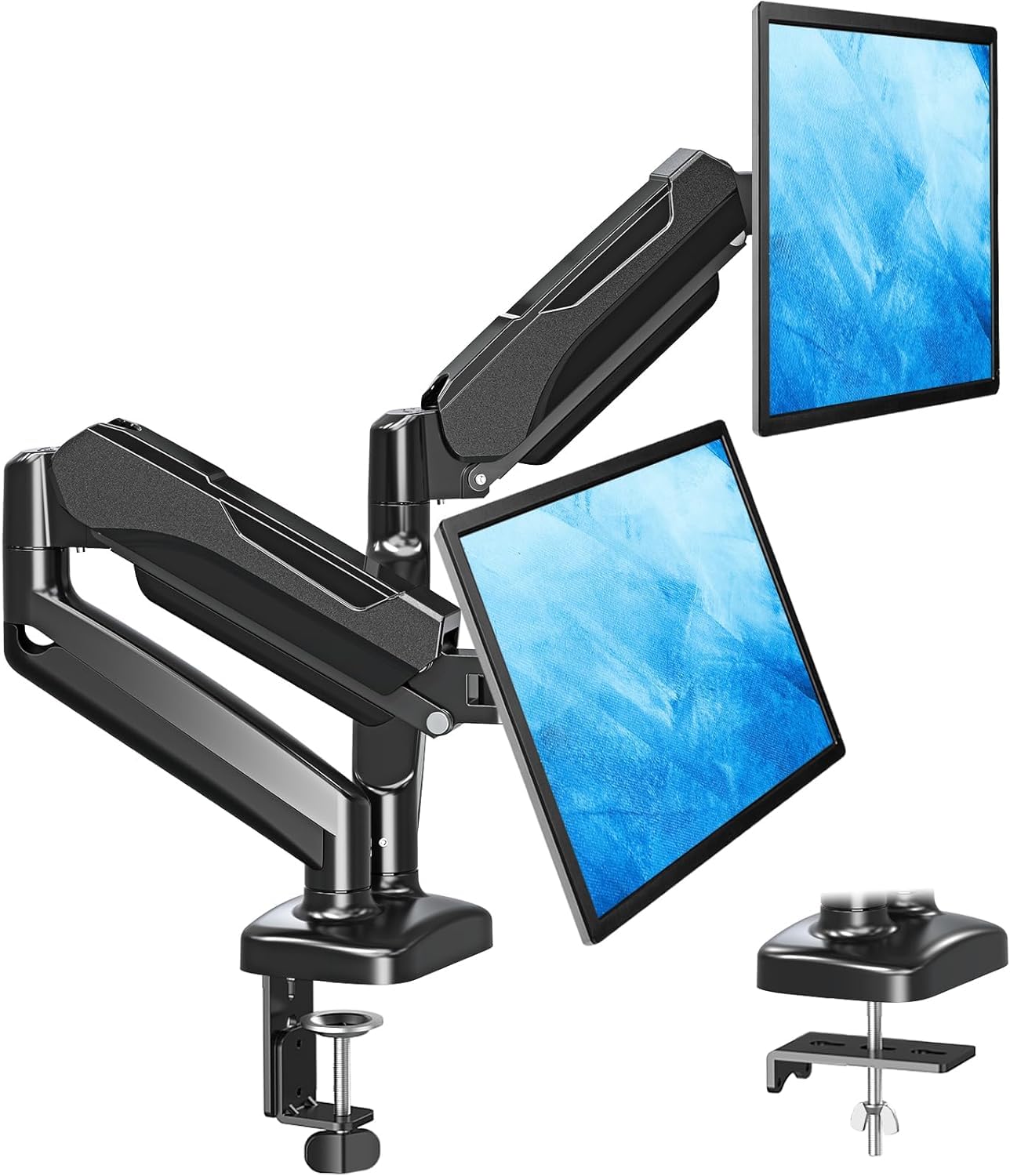 MOUNTUP MU0005 Black Dual-Arm Monitor Mount Tabletop Mount, Supports 17-32 Inch Screens, Articulating Movement, Aluminum