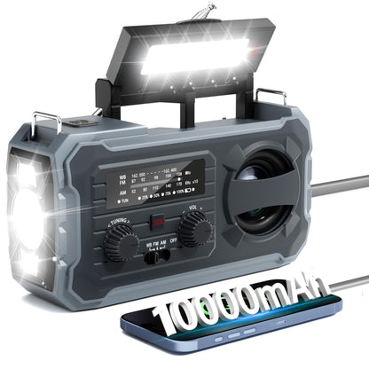 Pristar 6.5" Hand Crank Weather Radio 10000mAh Solar Powered NOAA AM/FM