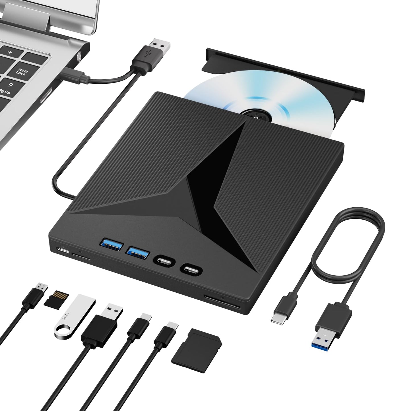 wintale 7 in 1 USB 3.0 Type-C External CD/DVD Drive B0FXWHQJD7