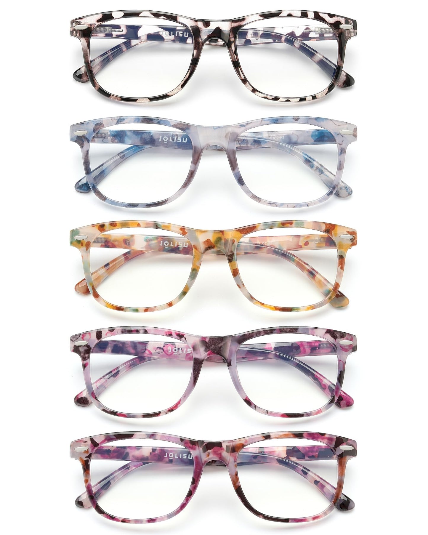 JOLISU 63mm 5 Count 2D Anti-Reflective Plastic Reading Glasses with Universal Fit