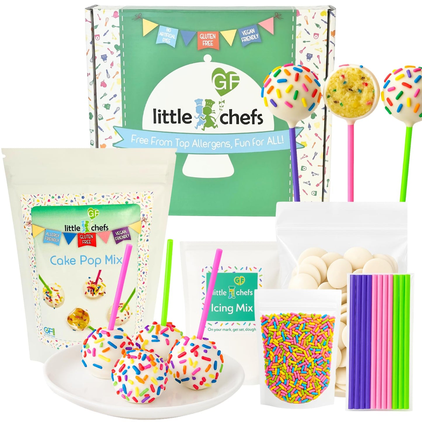 Little GF Chefs 12 Count Confetti Cake Pop Kit DIY Baking Supplies for Kids