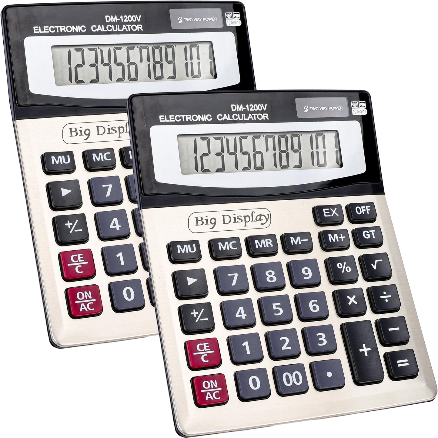 YesBes 2 Pack 12 Digit Desktop Calculator Solar & Battery Power 4.25 Inch Display