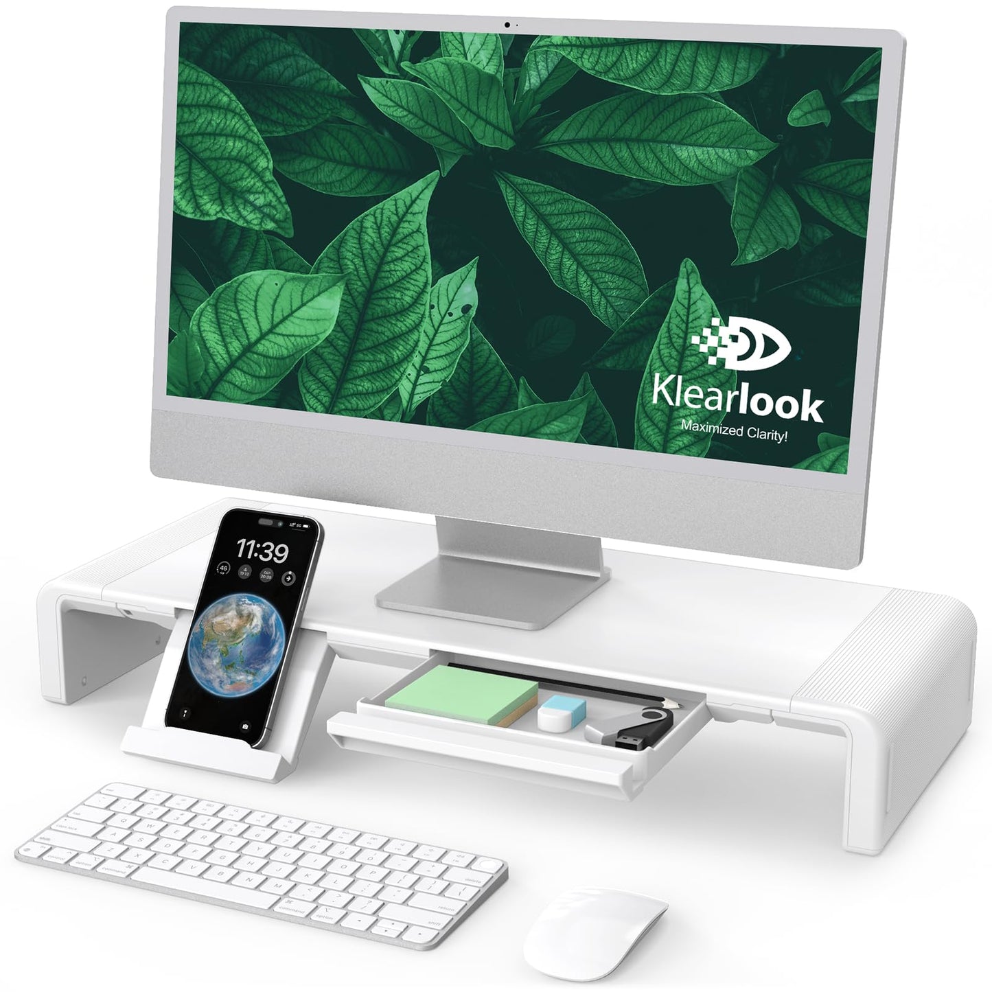 Klearlook 1 Count KLMSTANDW Adjustable Monitor Stand Riser