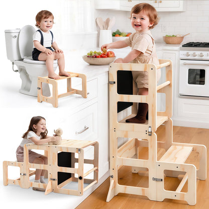 Cravenook 23.5" D x 21.5" W x 34" H LY25 Wood Foldable Toddler Step Stool